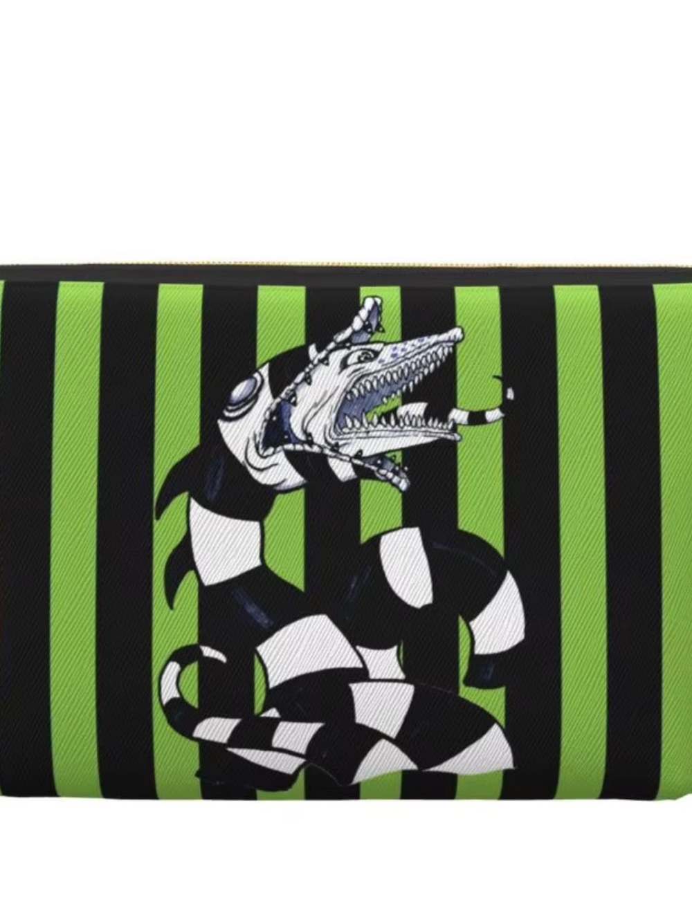 Designer Green & Black Striped Cosmetic Pouch with Snake Motif